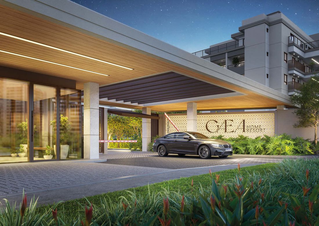 Port-cochère de acesso do Gaea Home Resort pela Avenida Evandro Lins e Silva, 335