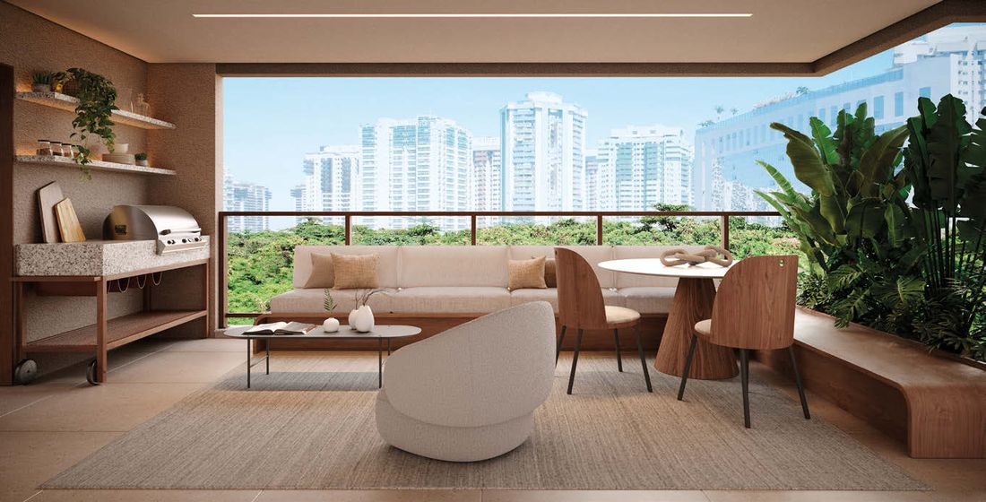 Sala com varanda de apartamento de 3 suítes do Gaea Home Resort, edifício Phuket