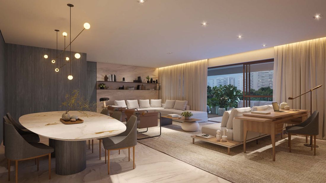 Sala ampliada de apartamento de 4 suítes do Gaea Home Resort, edifício Ischia